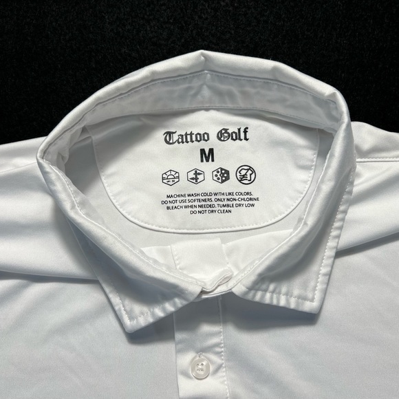 Tattoo Golf Cool-Stretch Polo Shirt Men’s Medium White Performance Skull Logo - Picture 4 of 7